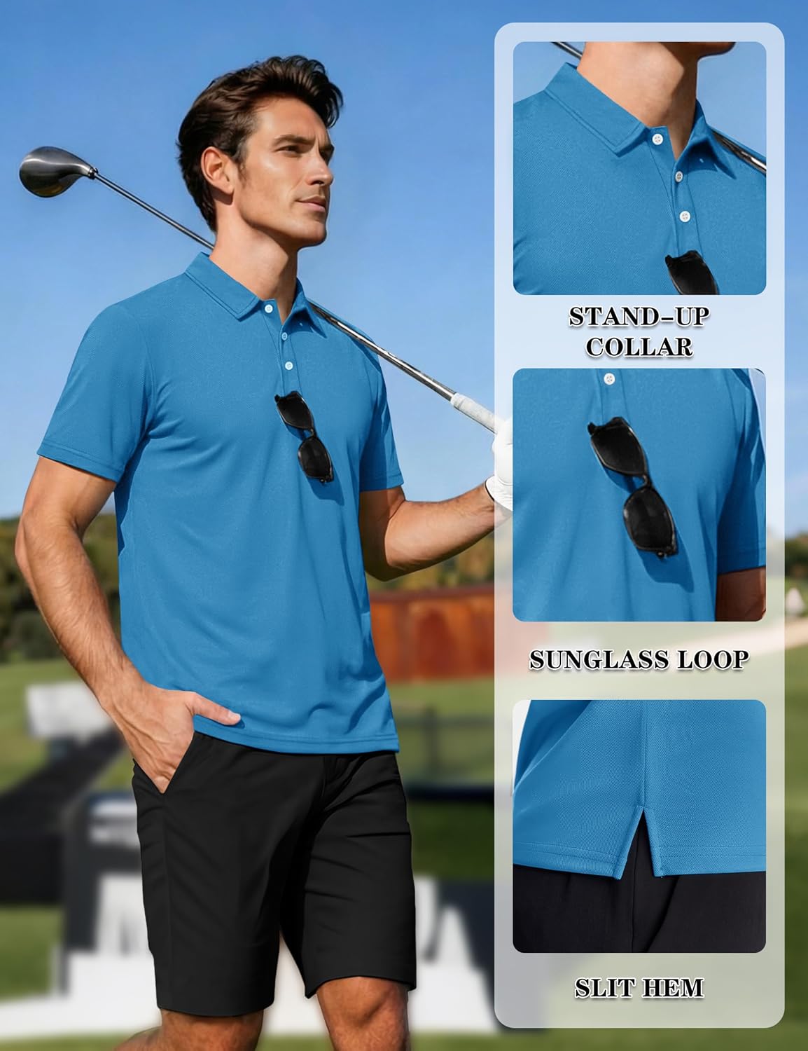 Detalle de TACVASEN Men's Polo Shirt Short Sleeve Golf Outdoor Breathable Quick Dry