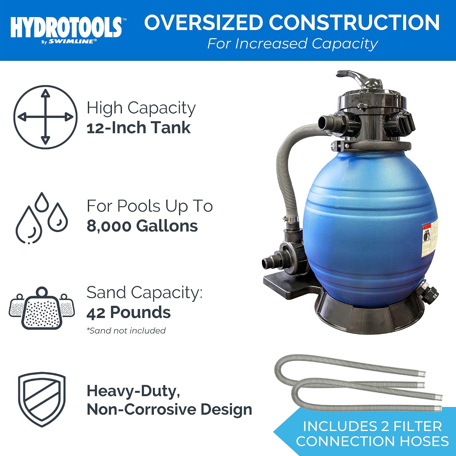 Detalle de SWIMLINE HYDROTOOLS Complete Sand Filter System, 12" Tank for Up to 8,000 Gallons