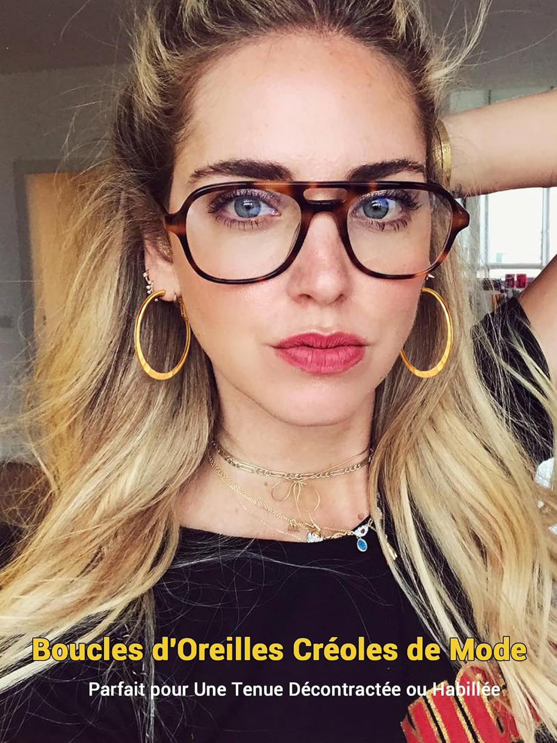 Thumbnail 1 de PROSTEEL Boucles d’oreilles créoles femme en acier inoxydable 316L (40 mm) – anneau plat, plaqué or jaune ou noir