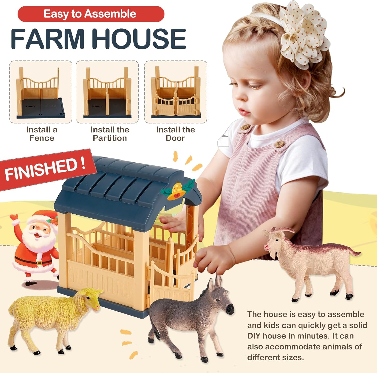 Detalle 2 de BUYGER Farm Animals Toys Set for 3–5 Year Olds: 12 Pieces Farm Animals & Take-Apart Truck