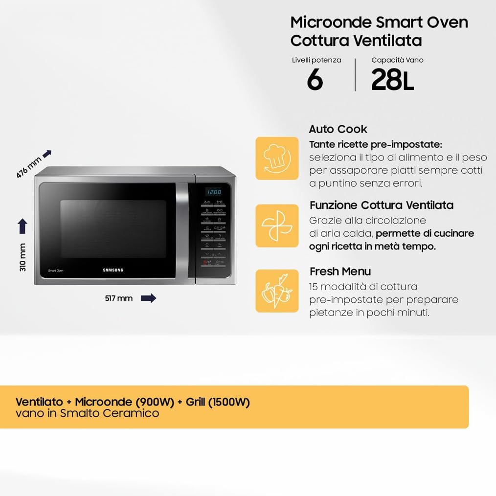 Thumbnail 1 de Samsung SmartOven MC28H5015AS/ET: forno a microonde combinato con cottura ventilata e grill da 28 L