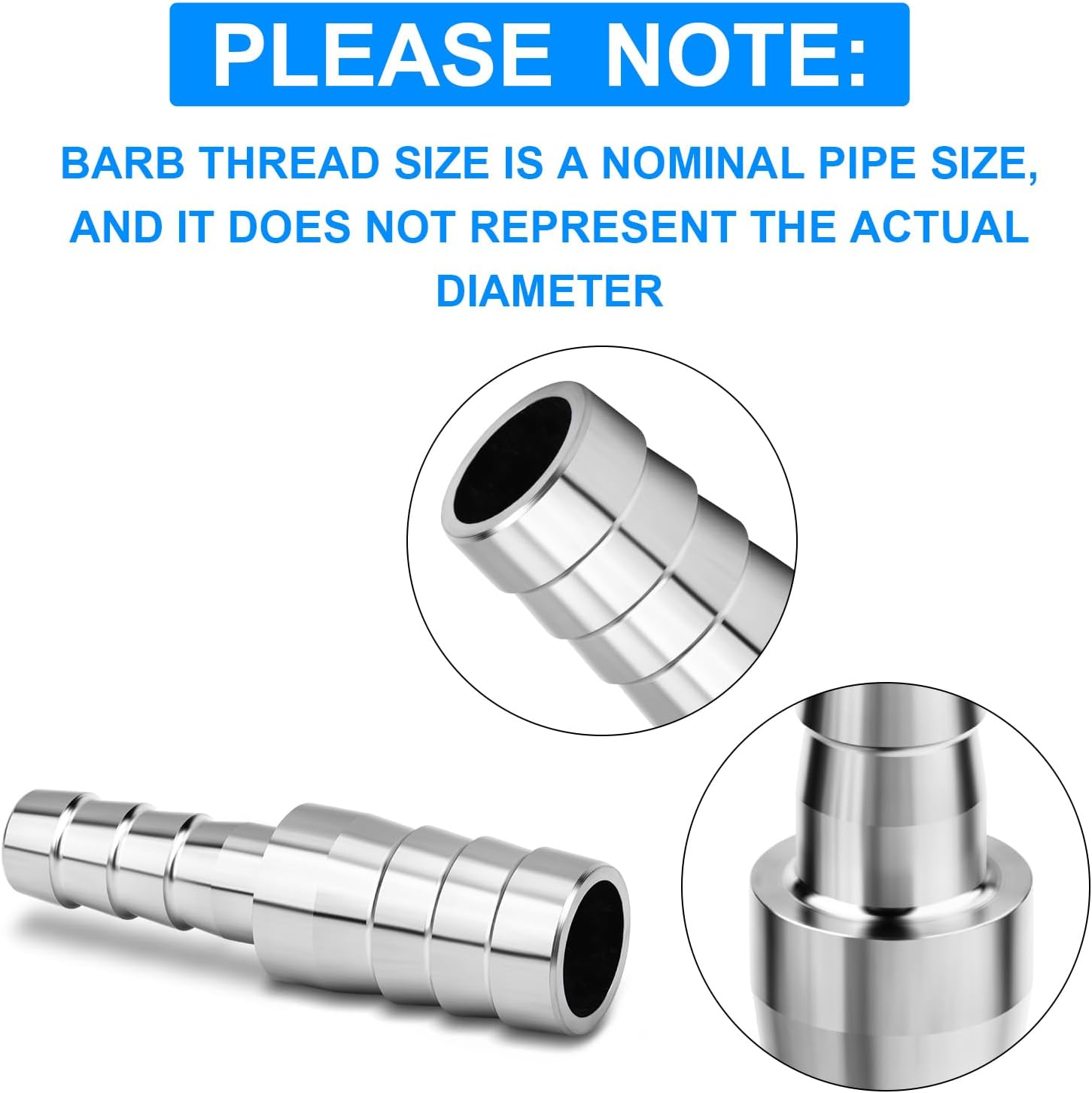 Detalle de ERGAOBOY 5-Pack 304 Stainless Steel Hose Barb Adapter (15mm to 8mm) for Water, Air & Fluid Connections