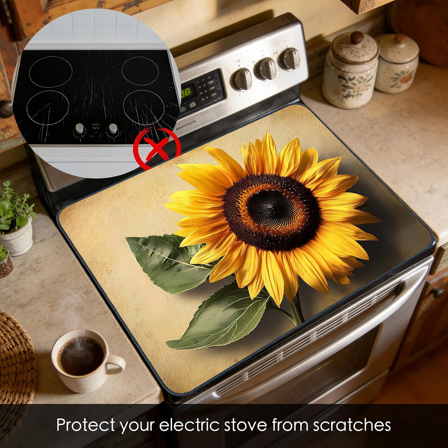 Detalle 2 de Nuxovilar Vintage Sunflower Stove Cover, 20.47 x 28.34 Inches