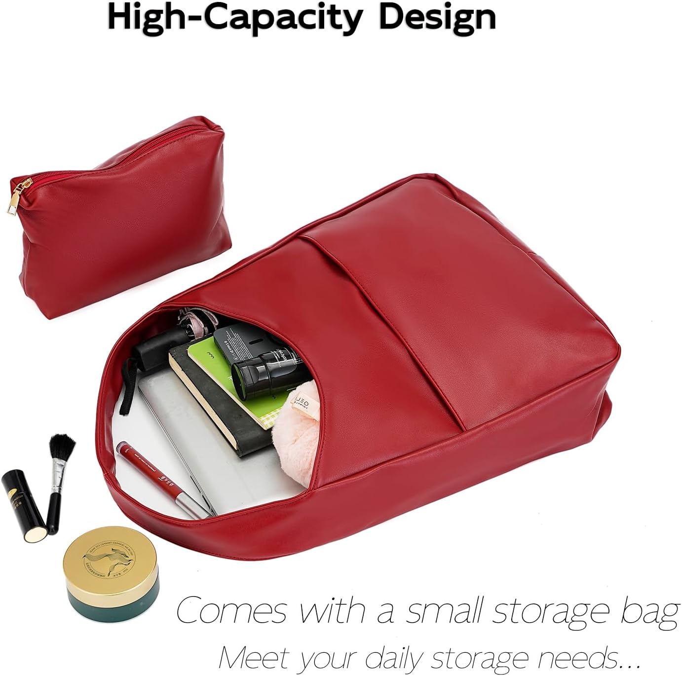 Thumbnail 3 de CUNGGI 2-tlg. Tote-/Hobo-Taschen-Set aus veganem Kunstleder (Schwarz) – große Schultertaschen für Damen
