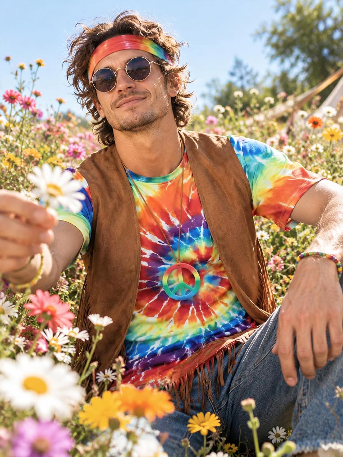 Thumbnail 5 de Treature Hippie Costume for Men, Tie-Dye Shirt Set for 60s and 70s Parties