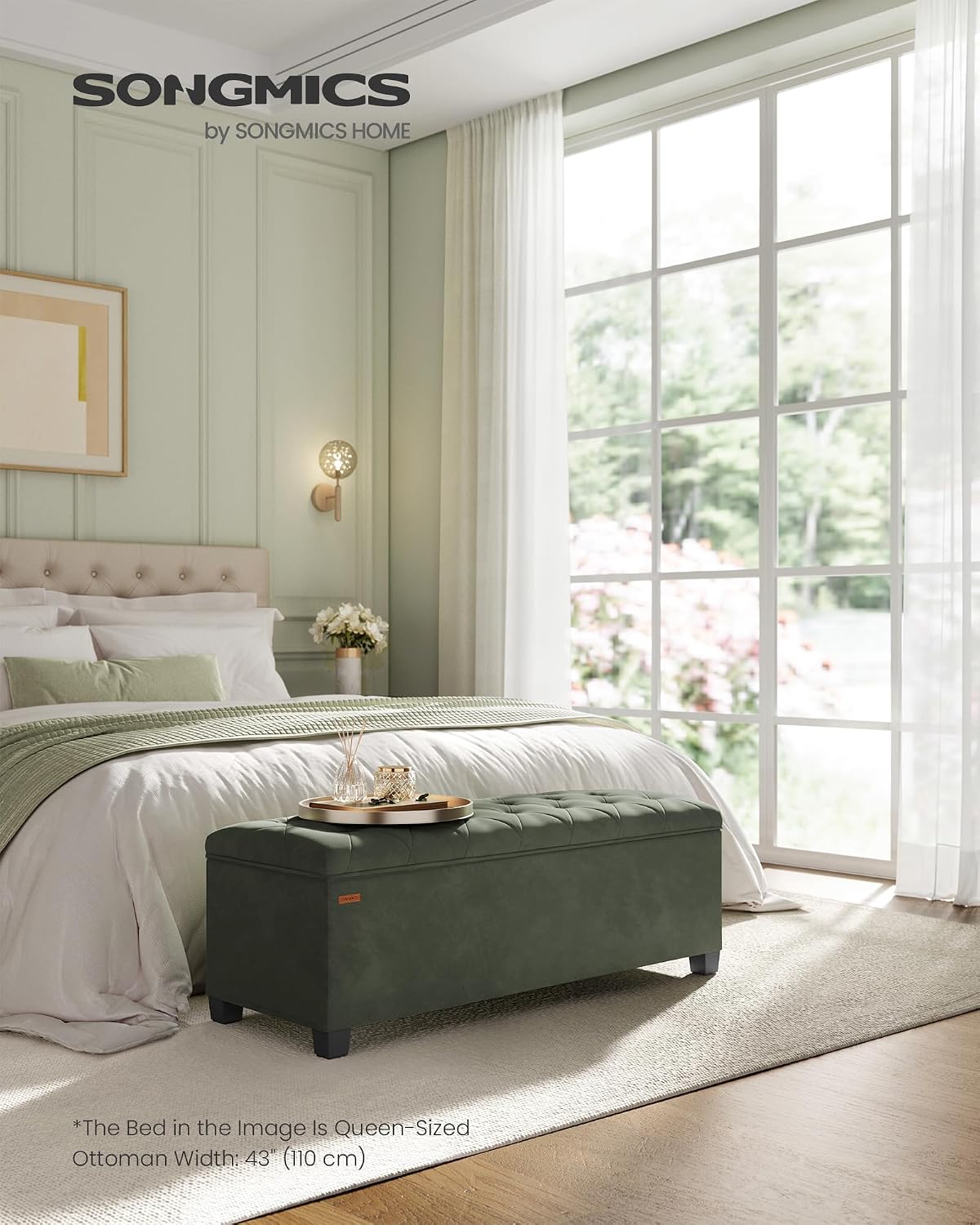 Detalle 2 de SONGMICS Storage Ottoman Bench 43.3 x 15.7 x 15.7 Inches