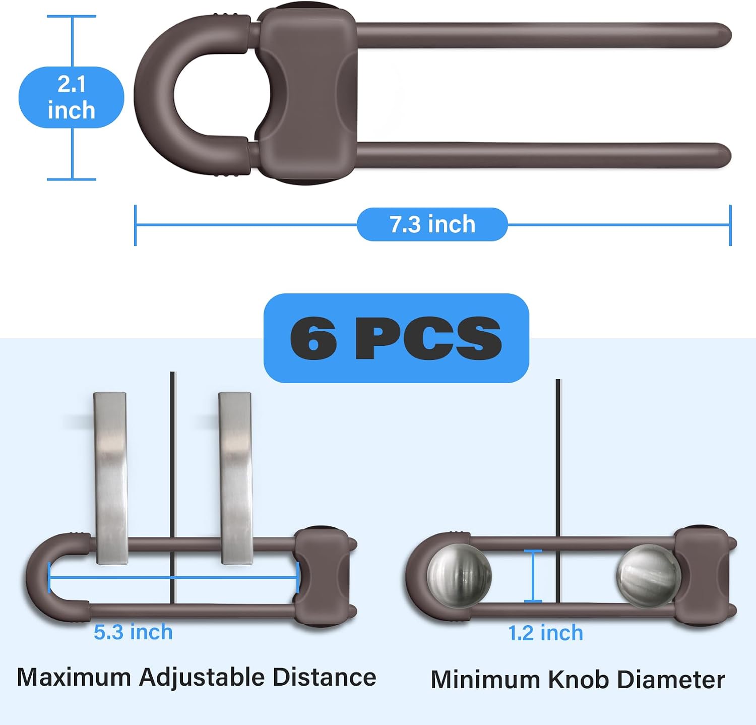 Detalle 2 de SPISPI Cabinet Locks for Babies, 6-Pack Brown U-Shaped Adjustable Locks