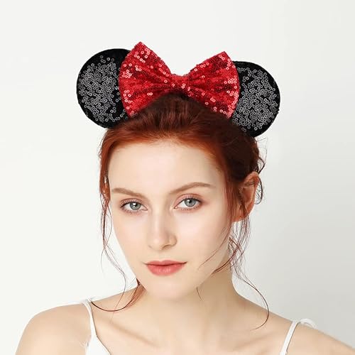 Thumbnail 2 de YUNISS Bandeaux oreilles souris paillettes rouge