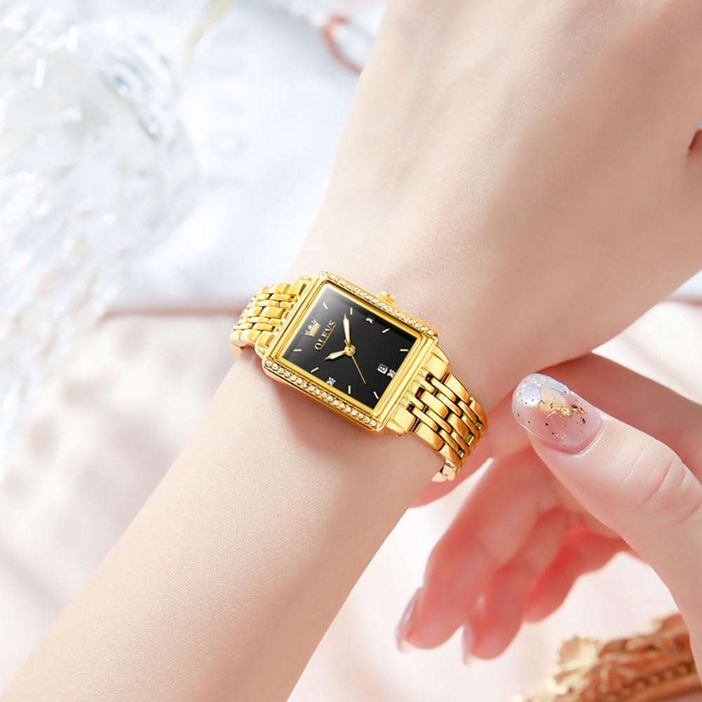 Detalle de OLEVS O-CA-L9995GD-JH Women’s Square Quartz Watch, Stainless Steel, Date