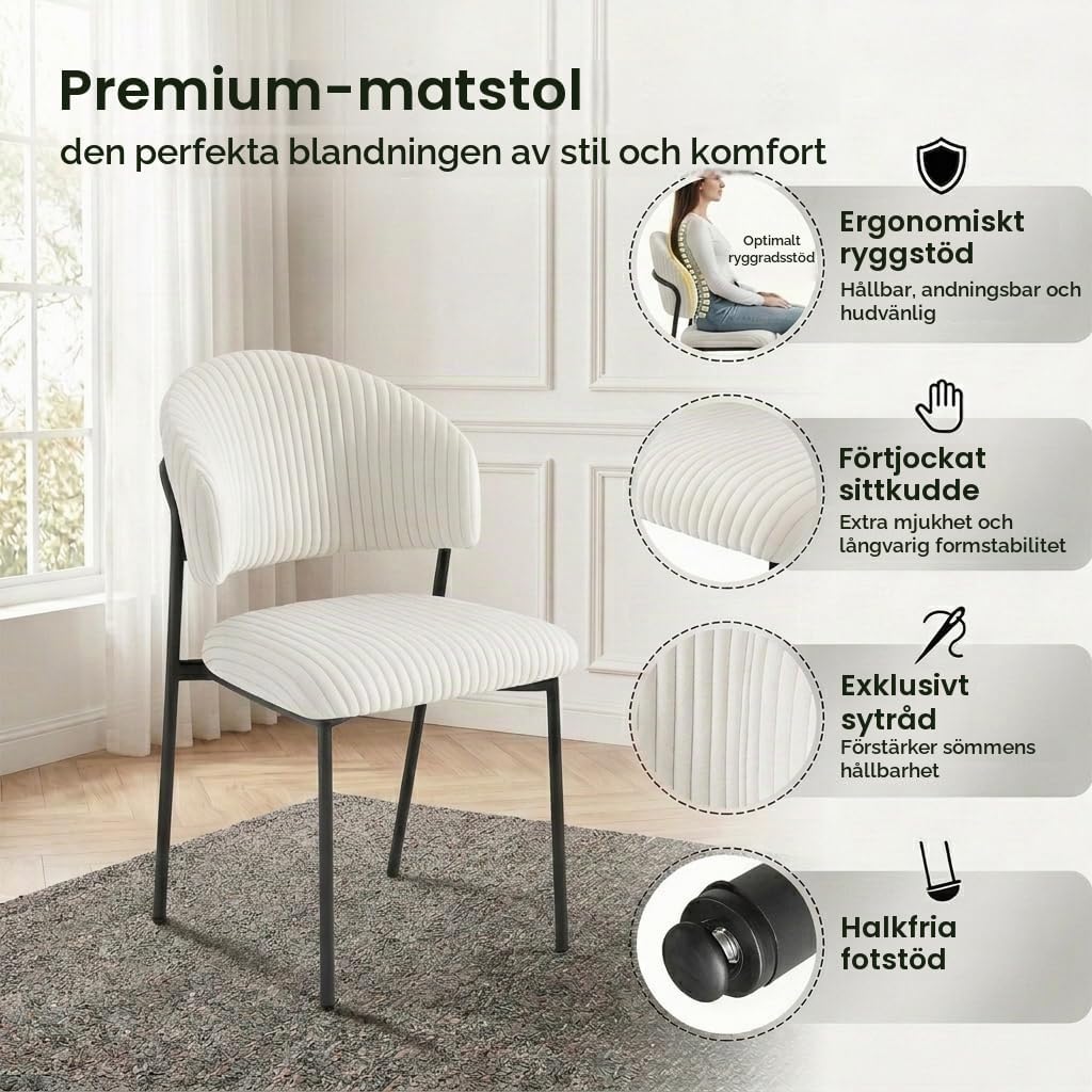 Detalle de JIEXI J15+JD8483 matbordsset, utdragbart 130–170 cm med 6 vita manchesterstolar