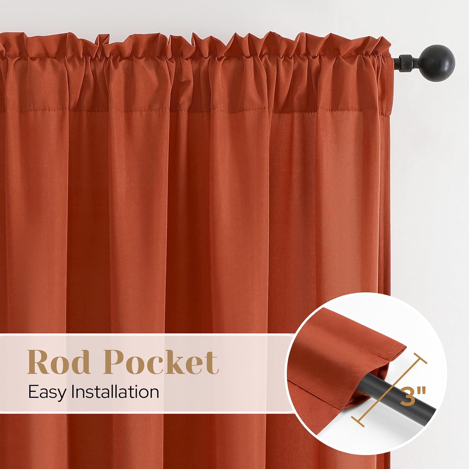 Detalle 1 de HOMEIDEAS 2 Privacy Sheer Curtains, Burnt Orange, 52 x 63, 2 Panels