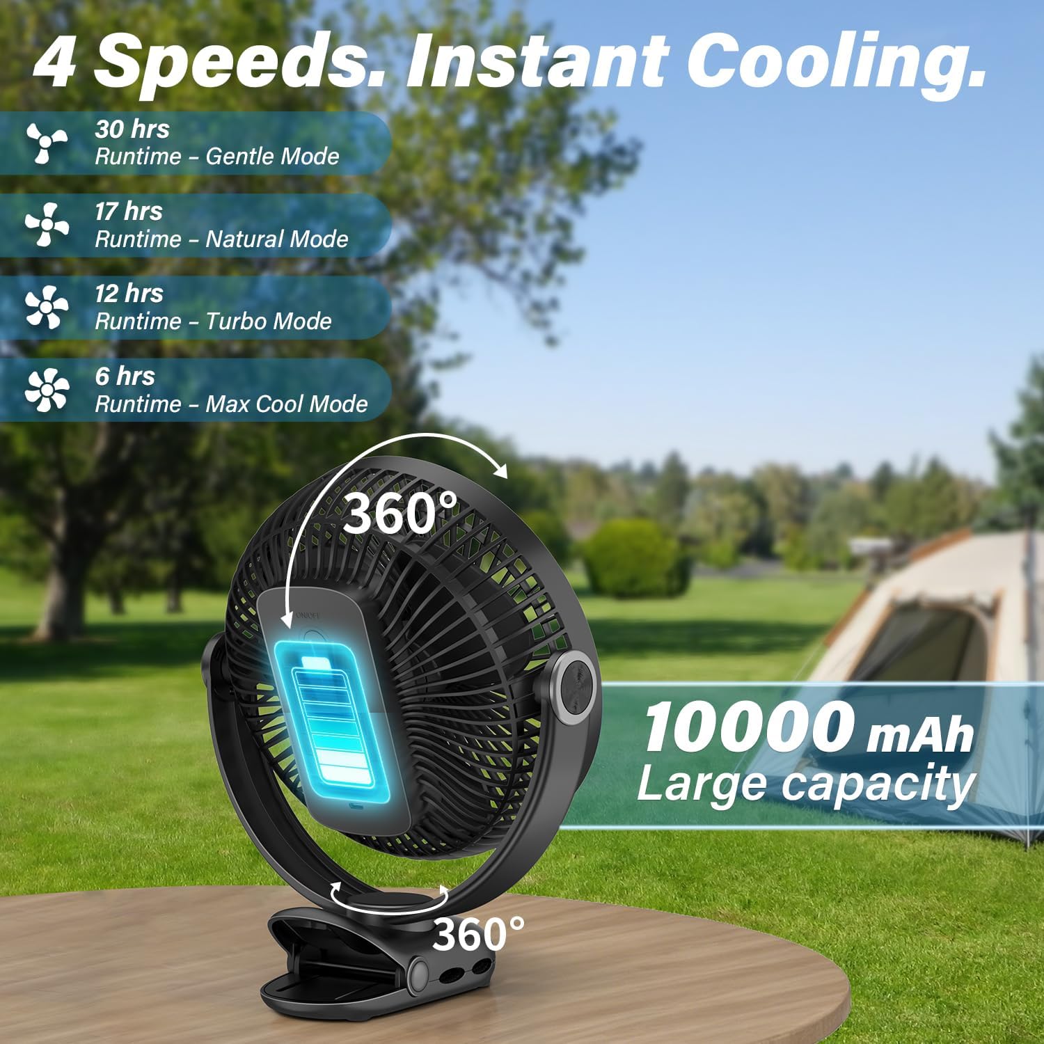 Thumbnail 5 de BIVBTP Rechargeable Portable Fan with 10000mAh Battery and Clip — 8 Inch