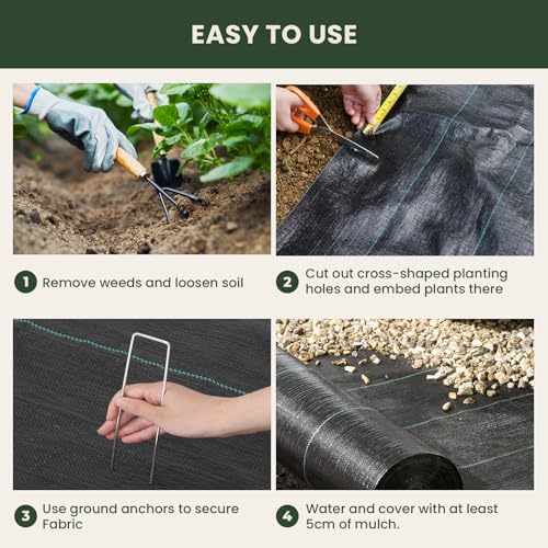 Thumbnail 7 de OUNUO Toile de Paillage Géotextile 2 m x 25 m – 90 g/m², Antimauvaises Herbes, résistant UV et perméable