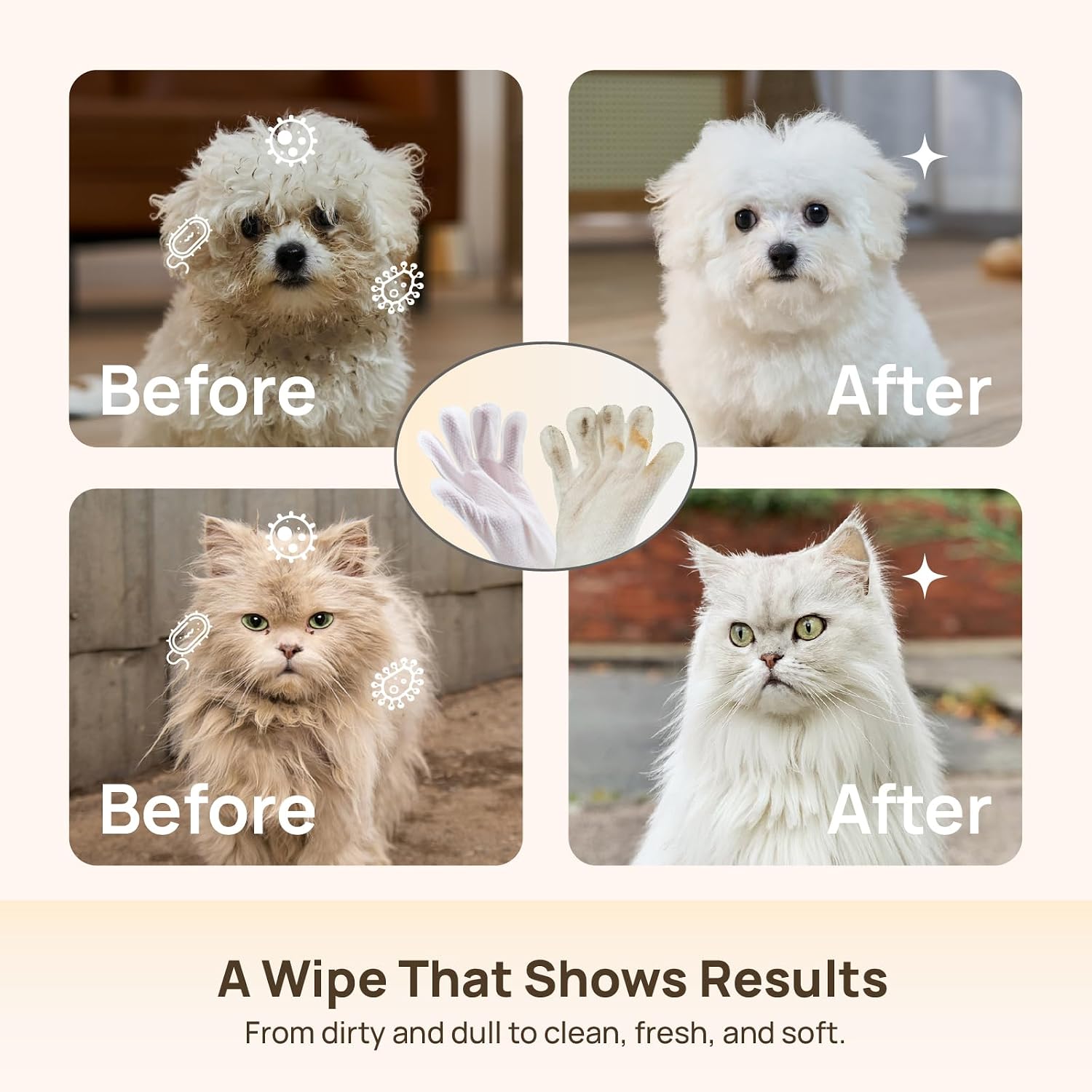 Detalle de HICC PET Grooming & Moisturising Glove Wipes for Dogs & Cats