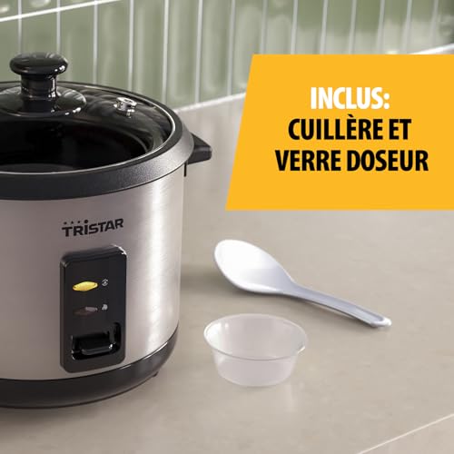 Detalle de Tristar RK-6145 Cuiseur à Riz 1,5 L – acier inoxydable avec panier vapeur et arrêt automatique