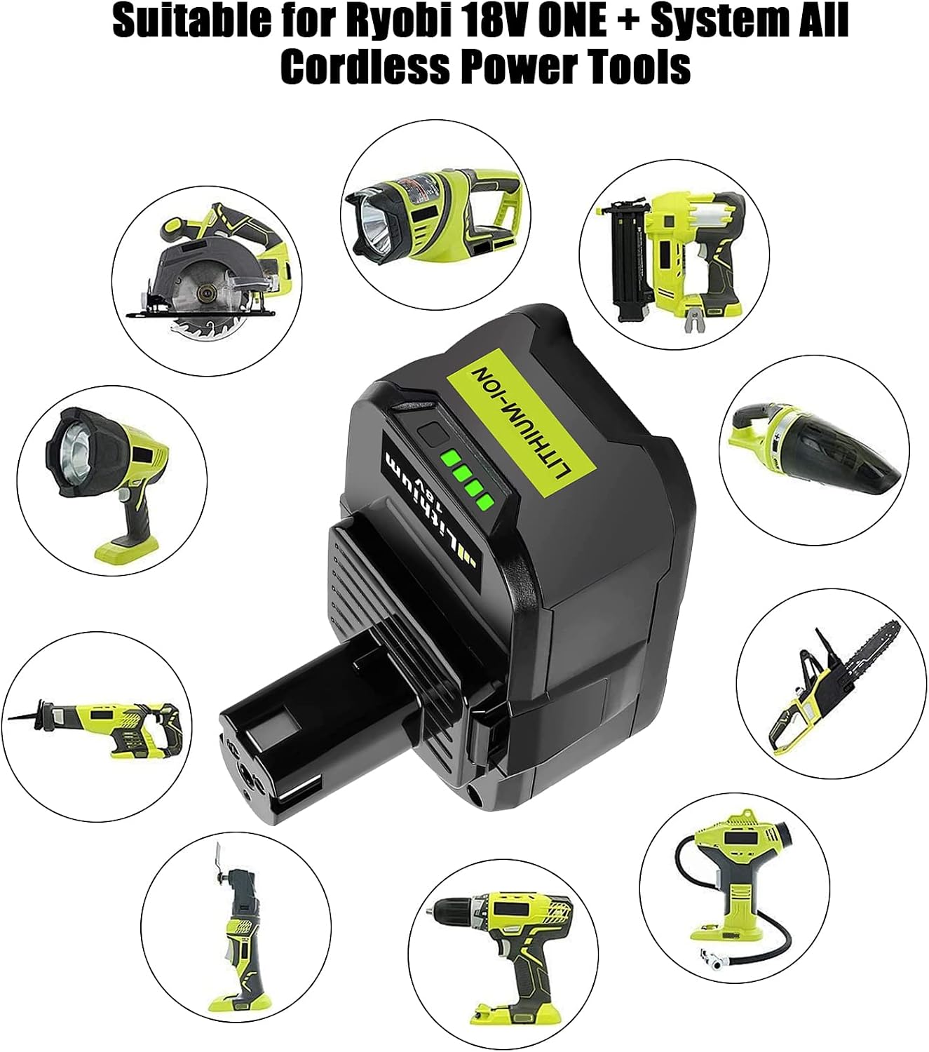 Detalle 2 de KUNLUN 18 V 5,5 Ah Li-ion-ersättningsbatterier för Ryobi ONE+, 2-pack