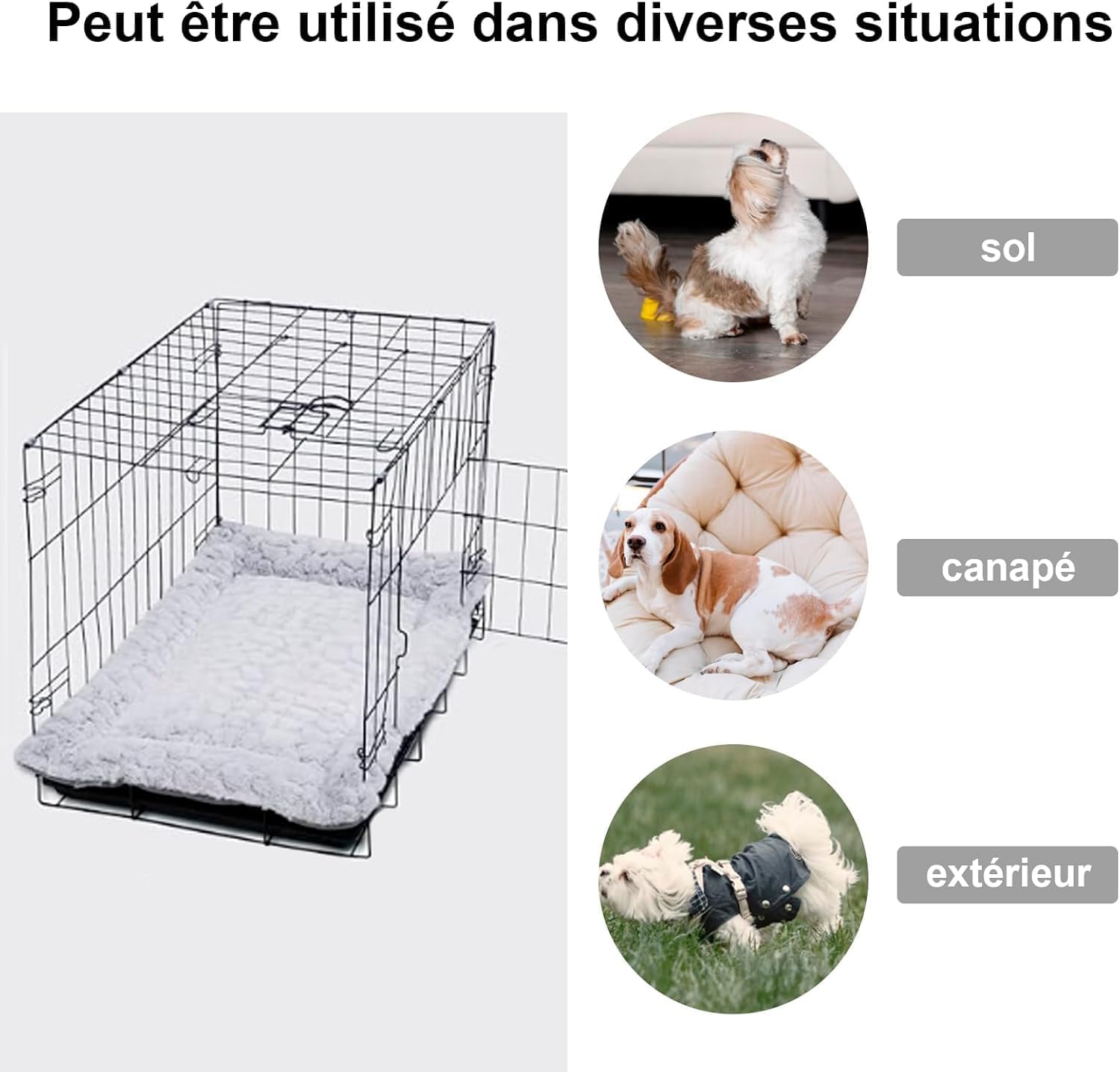 Thumbnail 3 de Aspand Tapis pour chien grande taille 109x73 cm – coussin moelleux pour cage ou voyage (gris)