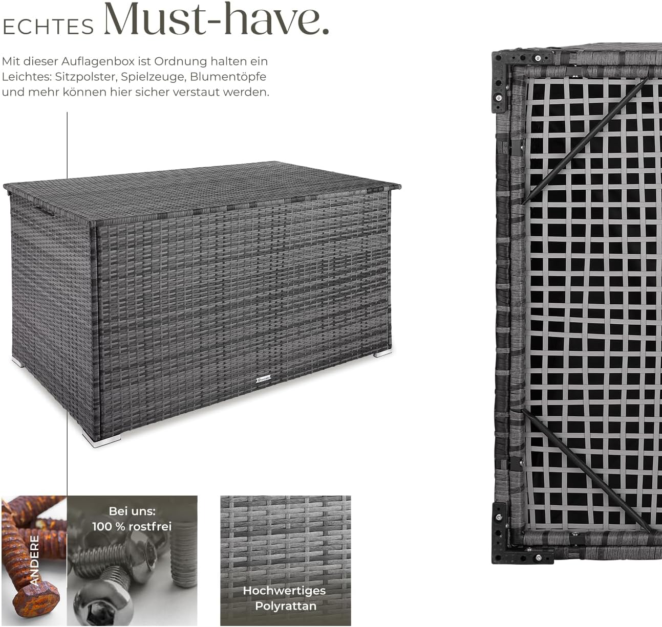 Thumbnail 2 de tectake Aluminium-Polyrattan Aufbewahrungsbox 750L – wetterfest, rostfrei, mit Deckel und Gasdruckfedern