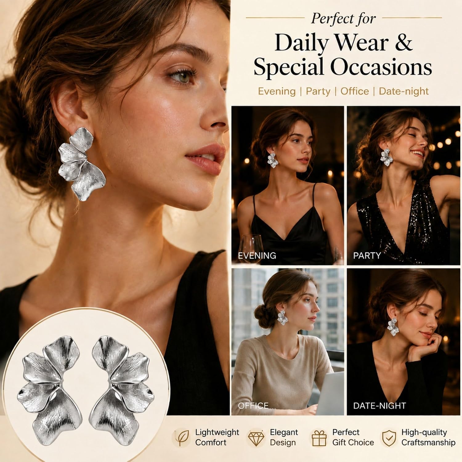 Detalle 1 de Gold-Plated Flower Earrings in Stainless Steel