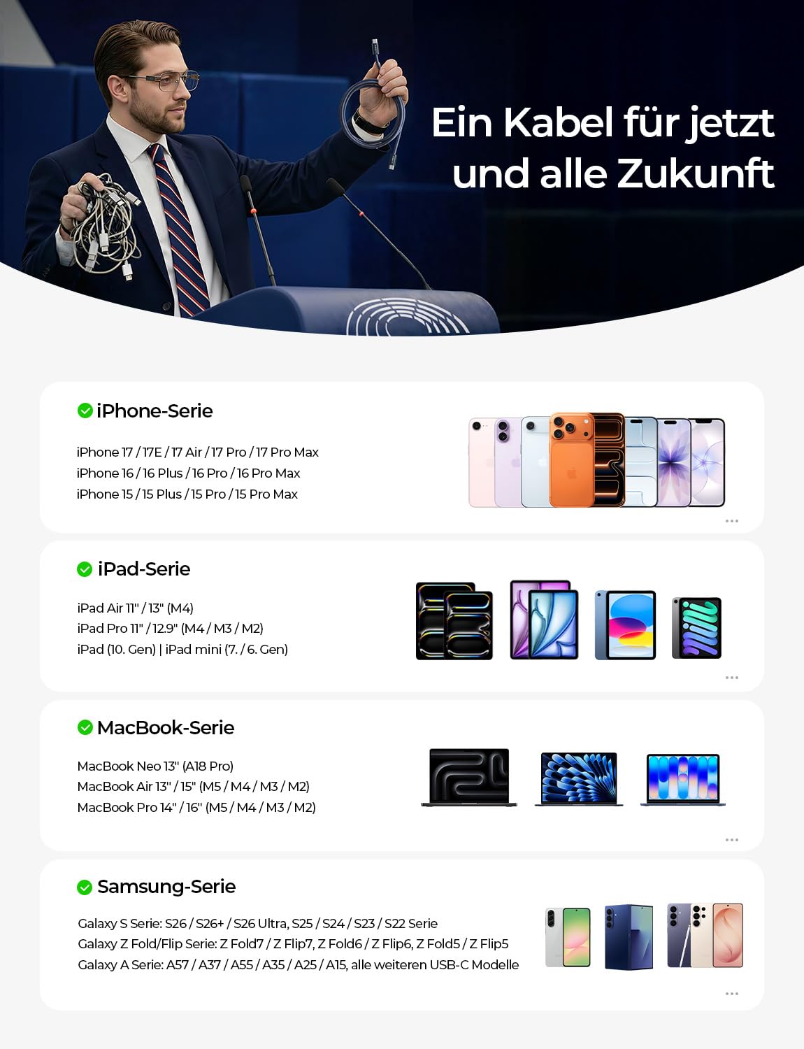 Detalle 1 de LISEN 240W USB-C Kabel 2M+2M Schnellladekabel