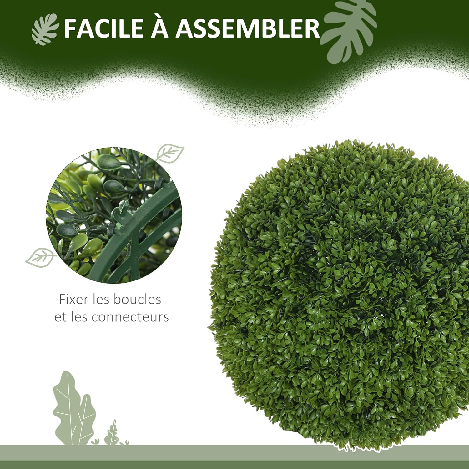 Thumbnail 3 de HOMCOM Lot de 2 Boules de buis artificielles 40 cm – Protection UV, vert foncé