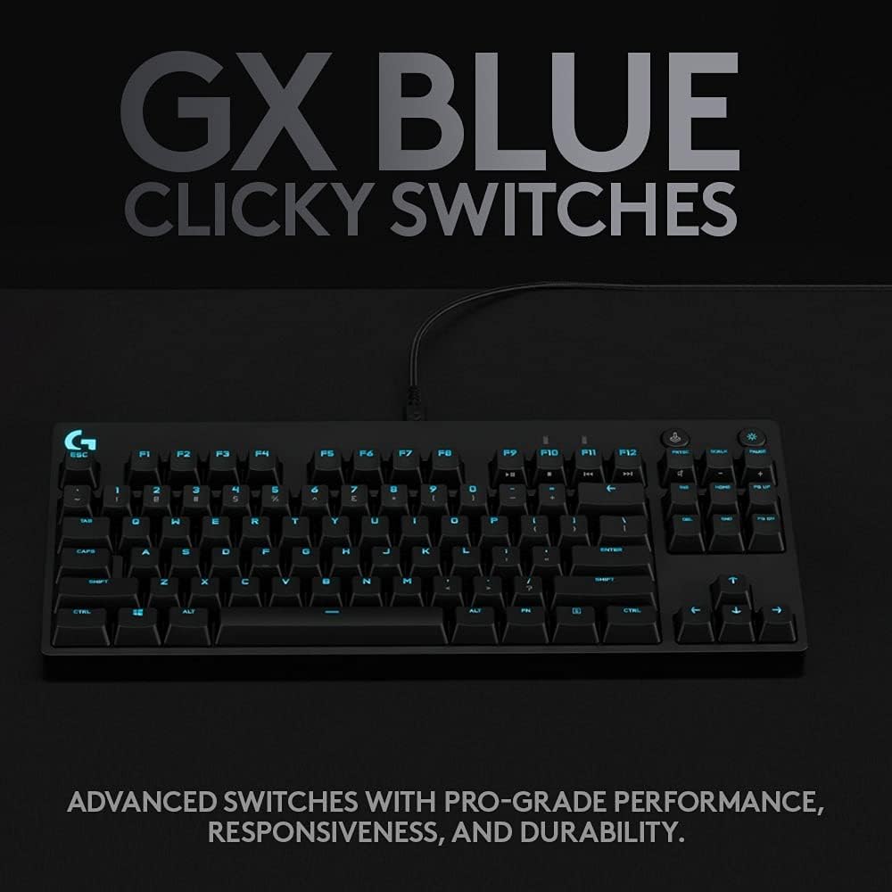 Detalle de Logitech G PRO Mechanical Gaming Keyboard (Tenkeyless) with GX Blue Clicky Switches & LIGHTSYNC RGB – QWERTY UK, Black