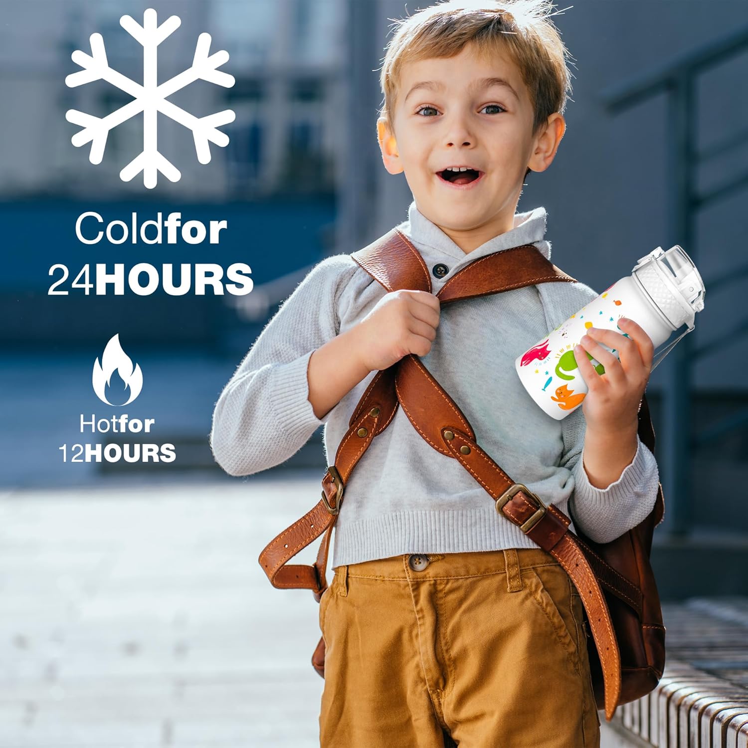 Detalle de GOPPUS Trinkflasche Kinder 420 ml aus Edelstahl mit Strohhalm – auslaufsicher, BPA-frei