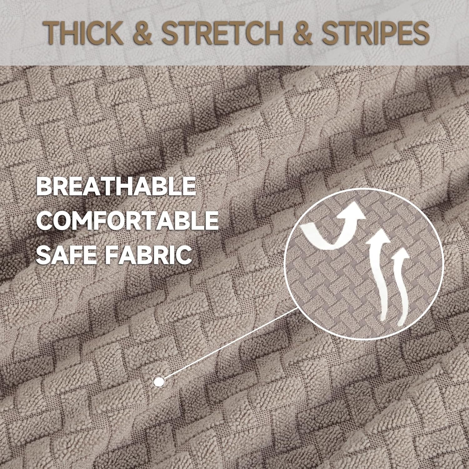 Thumbnail 3 de Ystyle housse de canapé extensible 4 places avec accoudoirs (universelle) – tissu jacquard façon moderne, sable