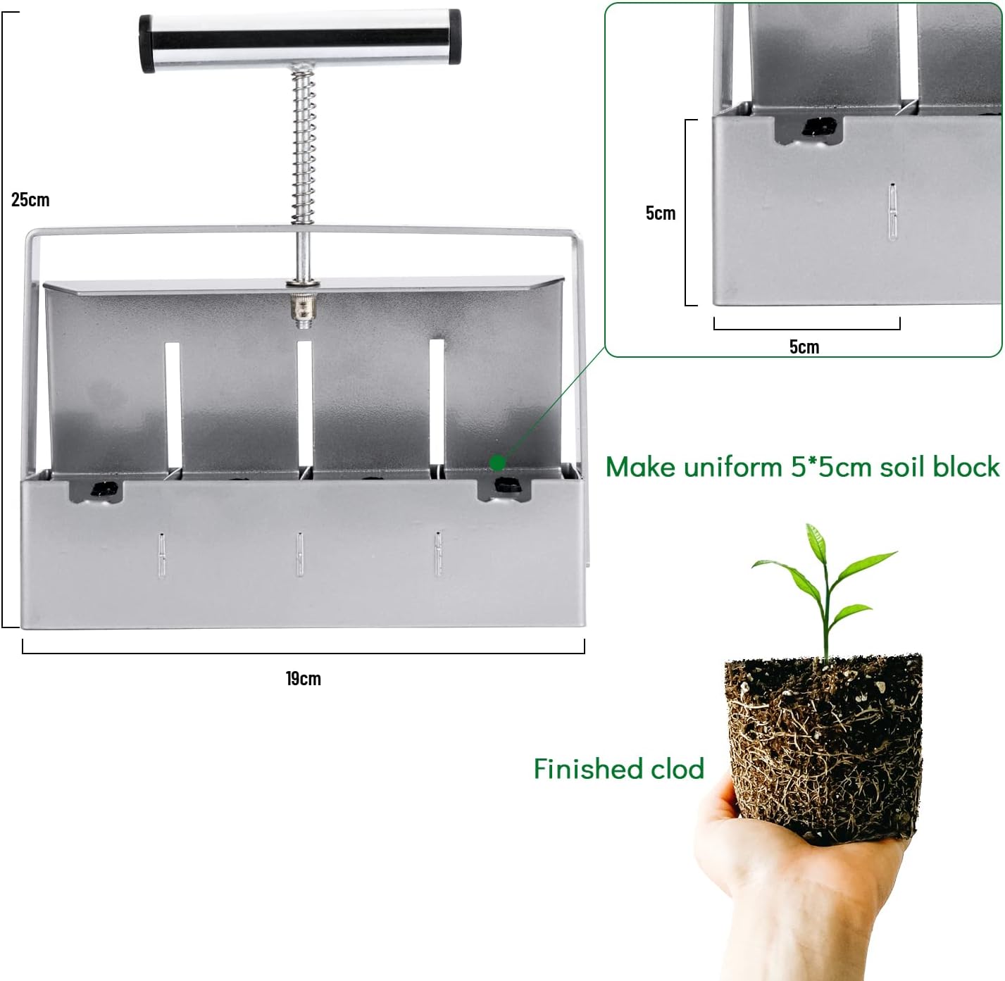 Detalle 2 de Transplant Manual Soil Block Maker, 2-Inch Stainless Steel Quad Blocker