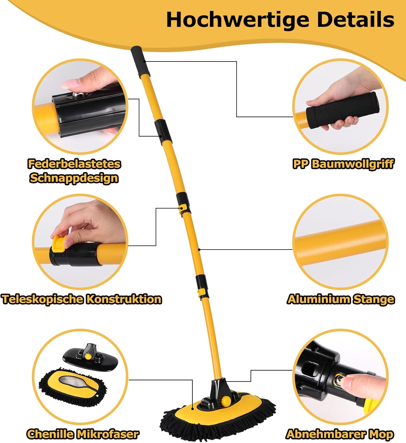 Thumbnail 6 de anngrowy 15° Bogen Autowaschbürste mit Stiel (144 cm) – Teleskop-Waschbürste mit 2 Mop-Köpfen