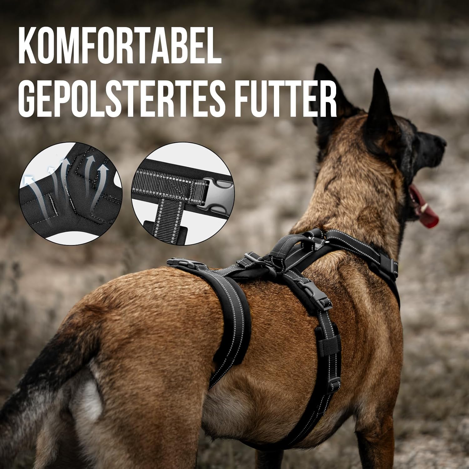 Detalle de OneTigris Houndlock Harnais tactique pour chien – taille XL, anti-évasion, rembourré et réfléchissant