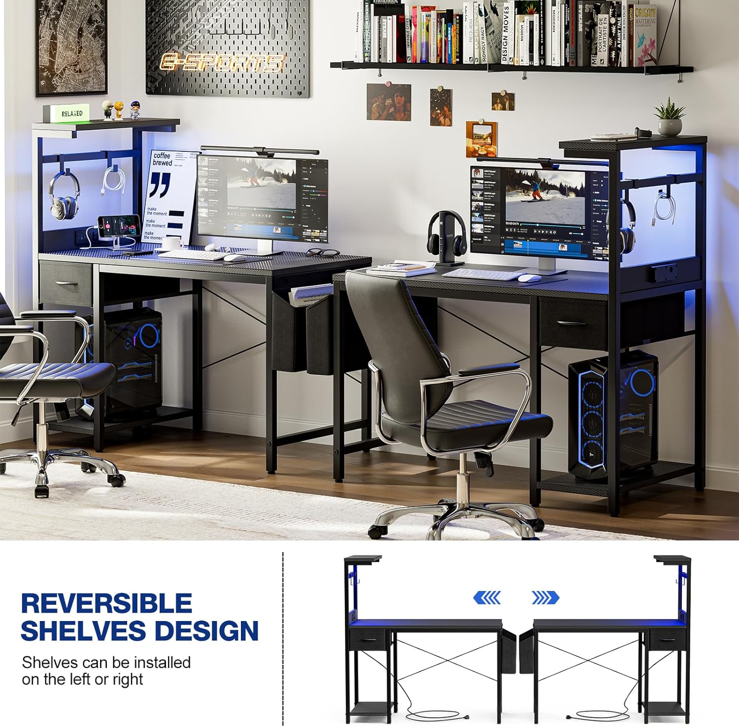 Thumbnail 5 de Grandder Gaming Desk 120cm with Power Outlet and LED Light – a practical corner for gaming and work