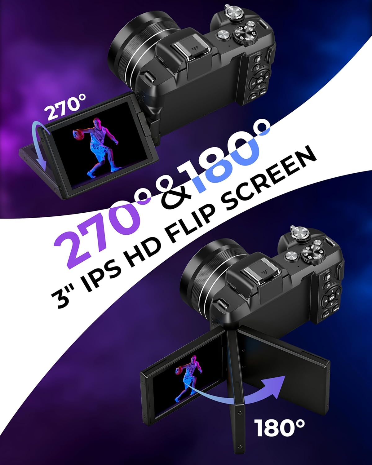 Thumbnail 4 de 5K Digital Camera with 80MP Sensor: 5K UHD Video, 18x Zoom, and 3" Flip Screen for Vlogging