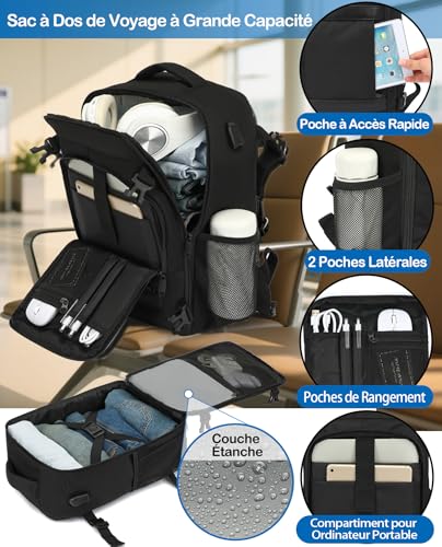 Detalle de KLOSTAIN Sac à Dos Voyage Cabine Avion 45x36x20 cm – 30 L, 14'' Laptop, Noir