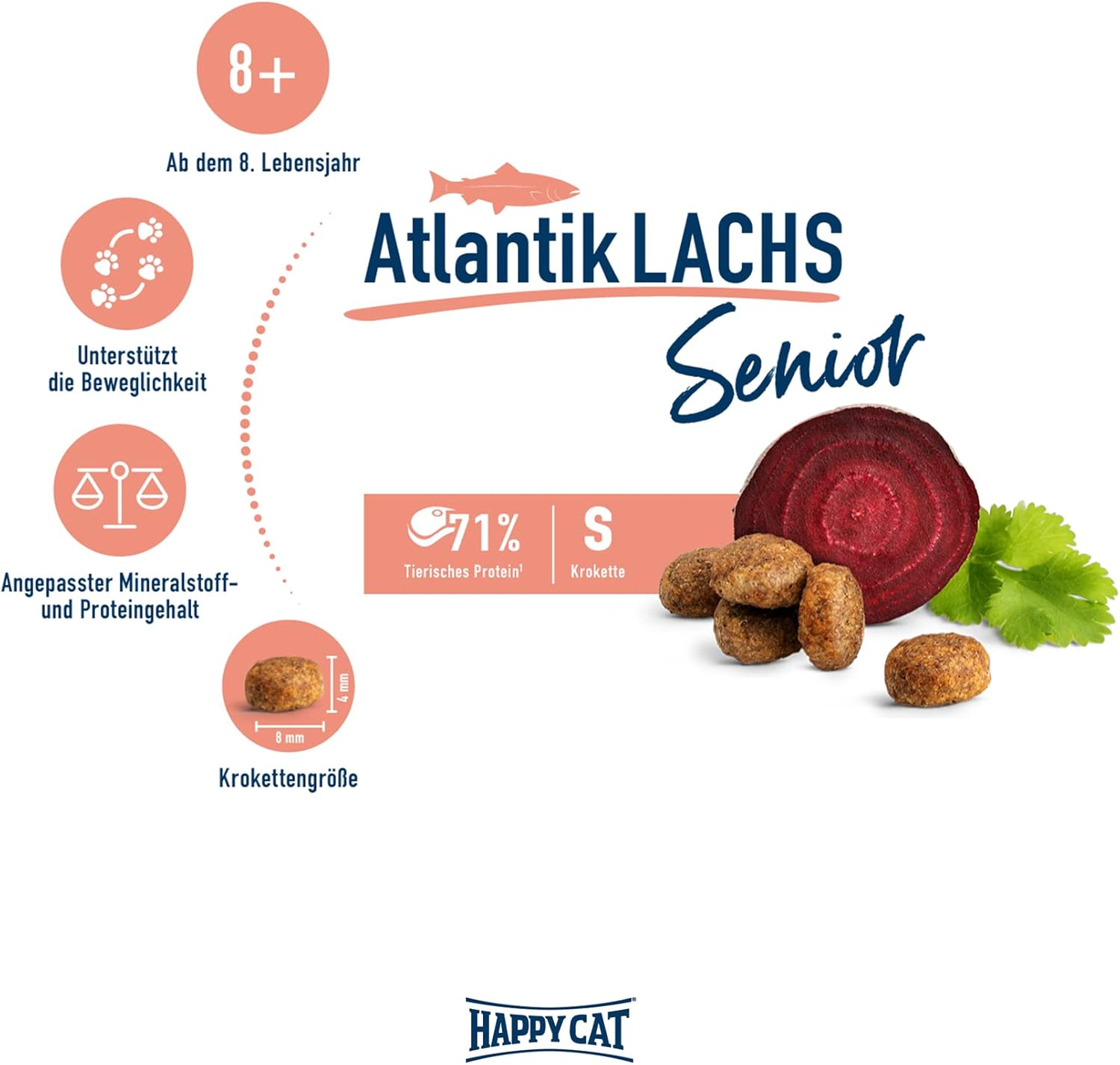 Thumbnail 1 de Happy Cat 70611 Senior Atlantik Saumon – croquettes sèches pour chats seniors dès 8 ans (1,3 kg)