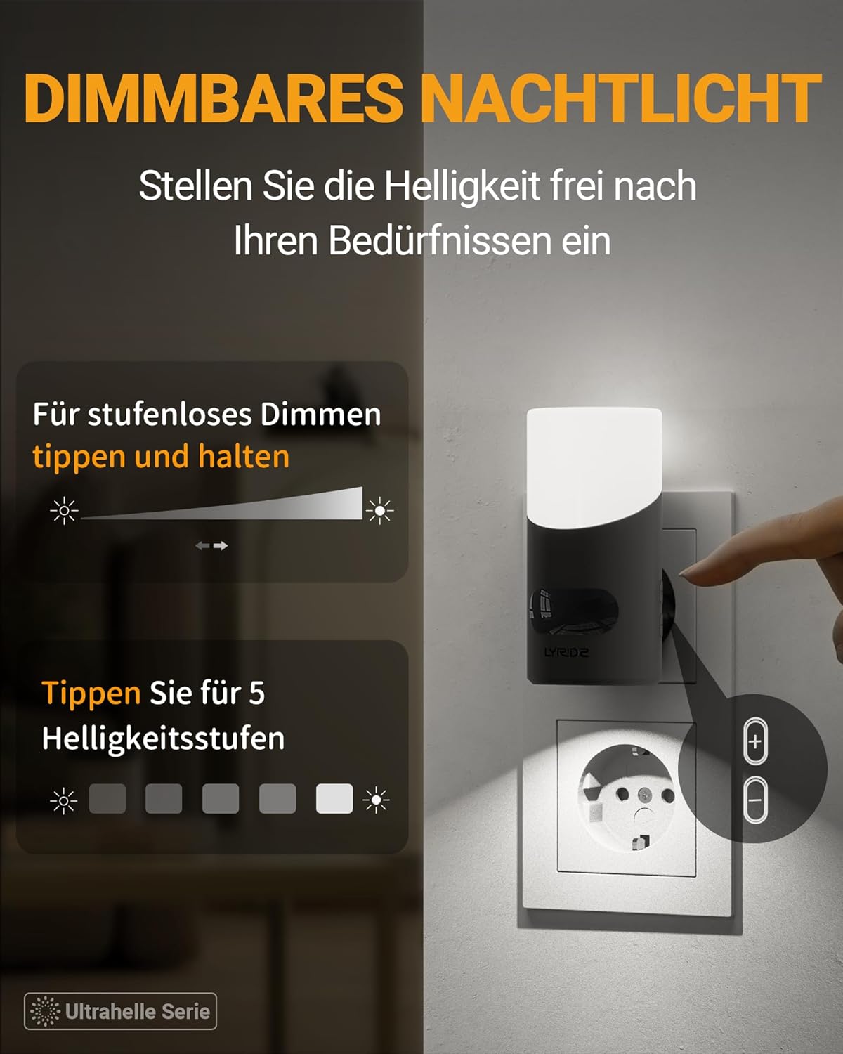 Thumbnail 3 de Lyridz Nachtlicht-Steckdose mit Bewegungssensor (2er-Set) – dimmbares LED-Nachtlicht kaltweiß, 6500K, 3 Modi