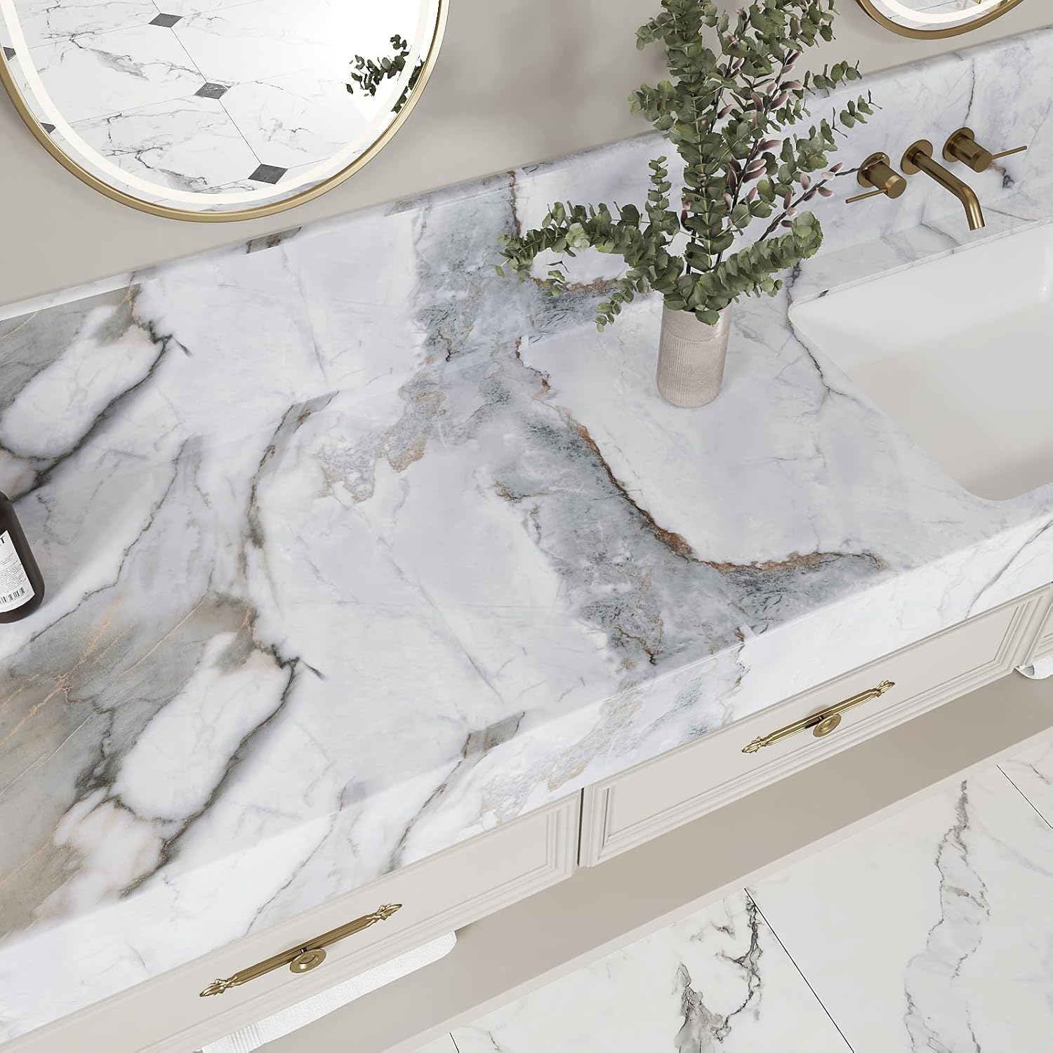 Detalle de VEELIKE Matte Slate White Marble Wallpaper 40cm×300cm 📐