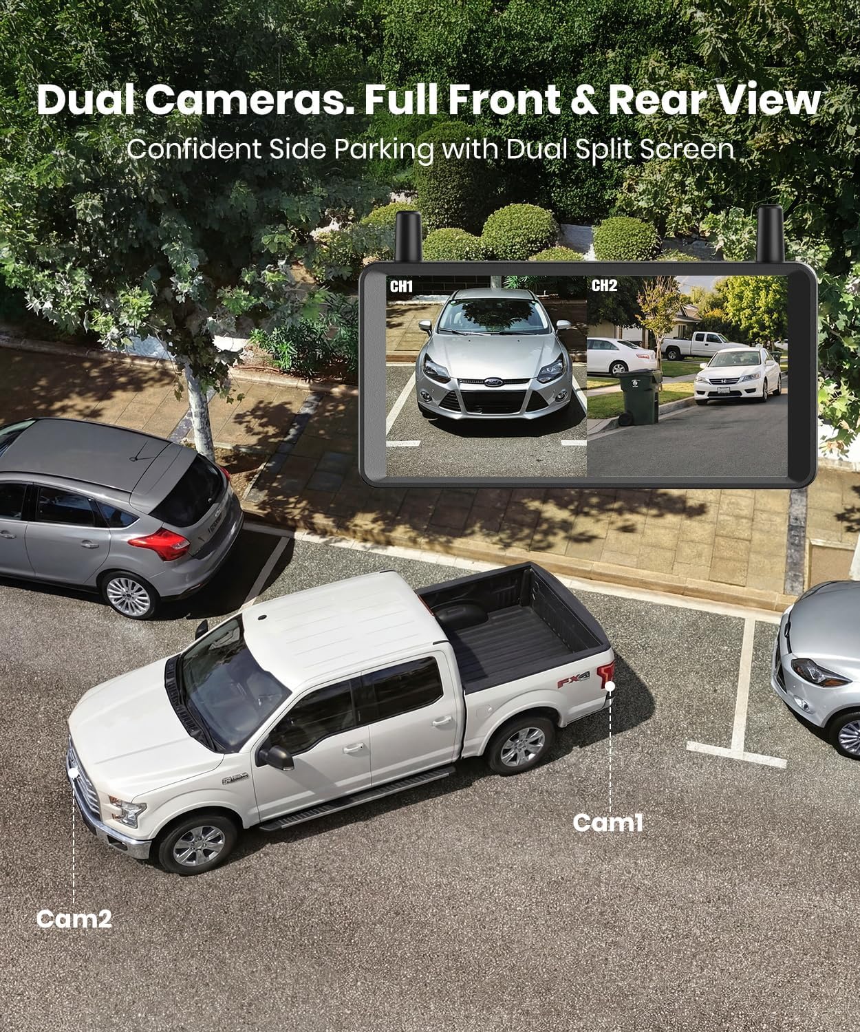 Thumbnail 1 de AUTO-VOX 2 Solar Wireless Reversing Camera Kit — 6'' HD Monitor with Dual Antennas and Split Screen View