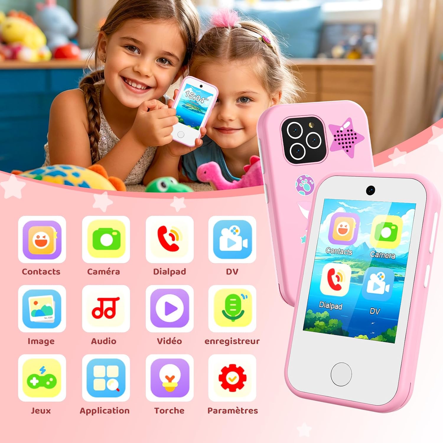 Thumbnail 2 de Tosaju Téléphone portable 4G pour enfants avec double caméra et écran tactile 2,8 pouces (renard rose)