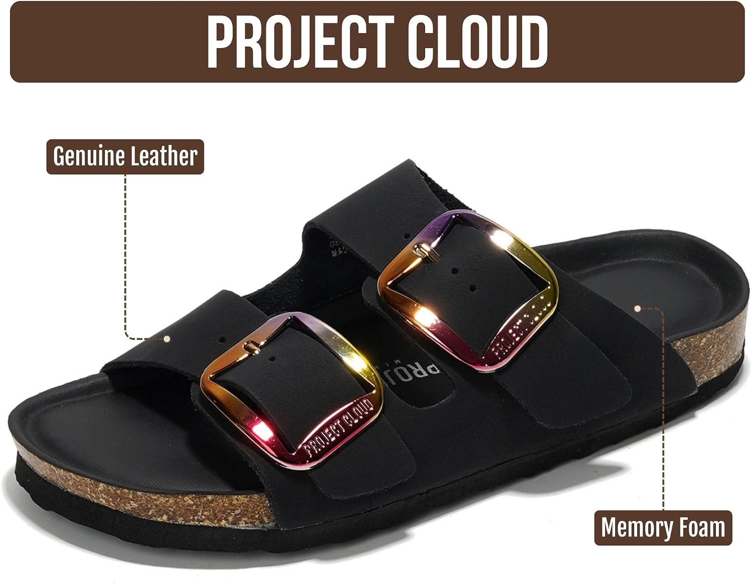 Detalle de Project Cloud 100% Genuine Leather Footbed Sandals for Women (Santorini)