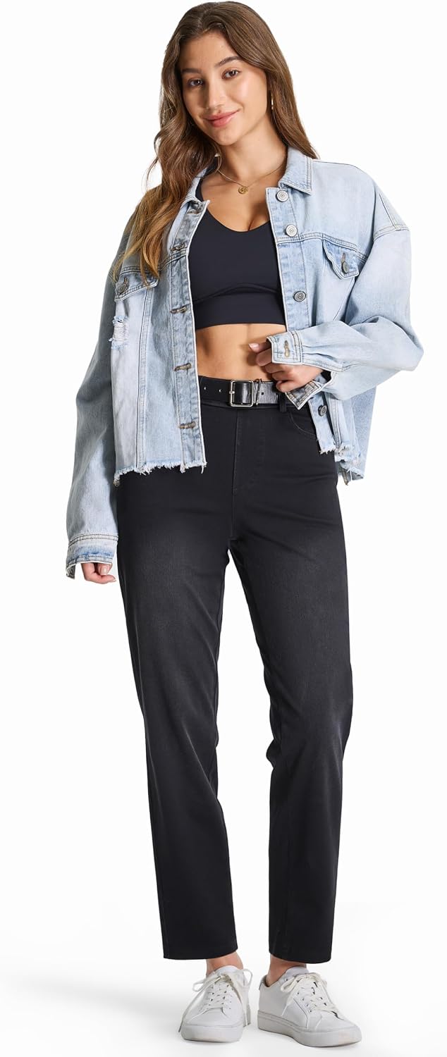 Thumbnail 5 de THE GYM PEOPLE Straight Leg Pull-On Jeans in Stretch Denim with Elastic Waist