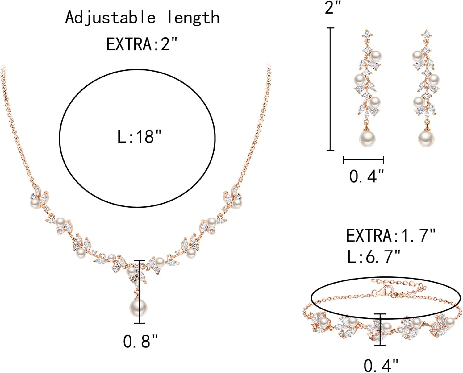 Thumbnail 5 de Parure de bijoux de mariée Clearine avec perle marquise, zircons et collier boucles d’oreilles + bracelet ivoire