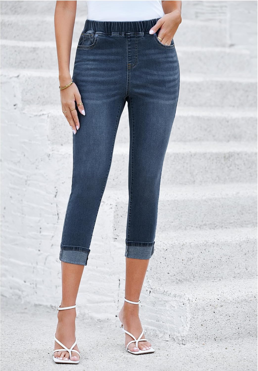 Detalle de GRAPENT Pull-On High-Waisted Skinny Capri Jeans (Cropped Stretch Denim)