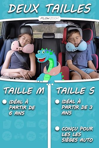 Detalle de FLOWZOOM Oreiller de Voyage pour Enfants – Coussin Cervical en Mousse à Mémoire, Taille S, Rose