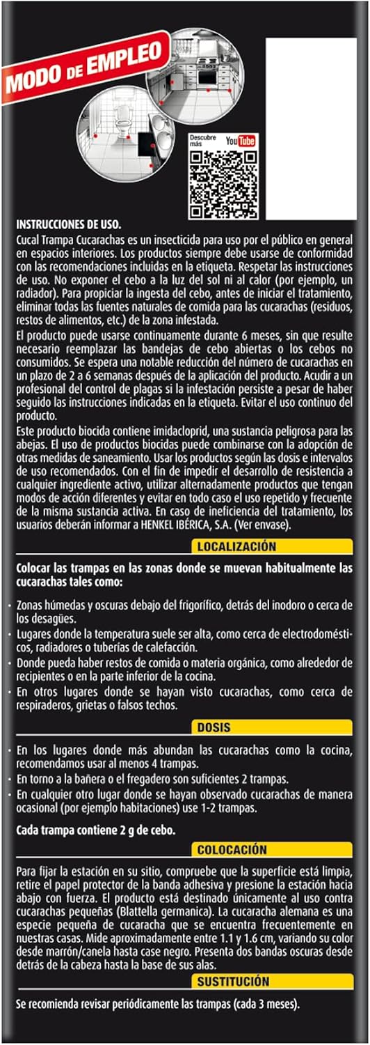 Detalle 1 de Cucal Insecticida Trampa Cucarachas Doble Cebo (pack de 3, 18 trampas) para acción por contagio y hasta 6 meses