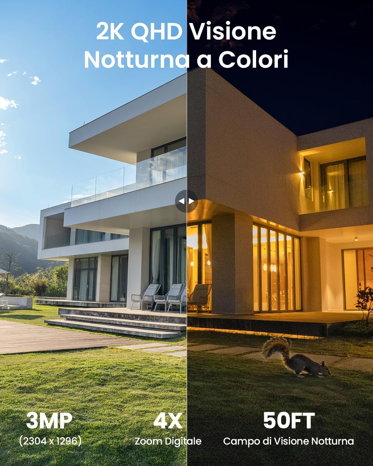 Thumbnail 4 de ieGeek Telecamera Wifi Esterno Senza Fili con Pannello Solare Incorporato – 2K, Visione Notturna a Colori, PIR, Bidirezionale