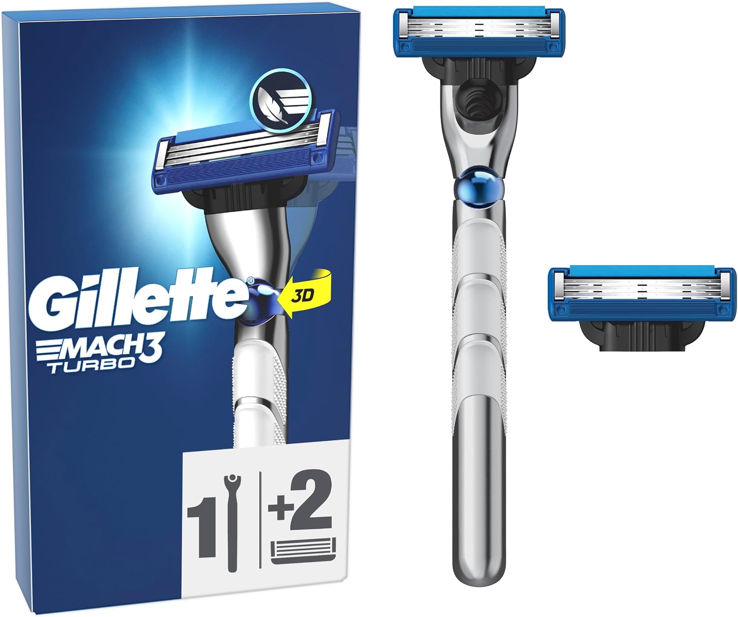 Detalle de Gillette Mach3 Turbo Rasoio Da Uomo con 2 Regole di Lamette: Prestazioni Fluide e Affidabili