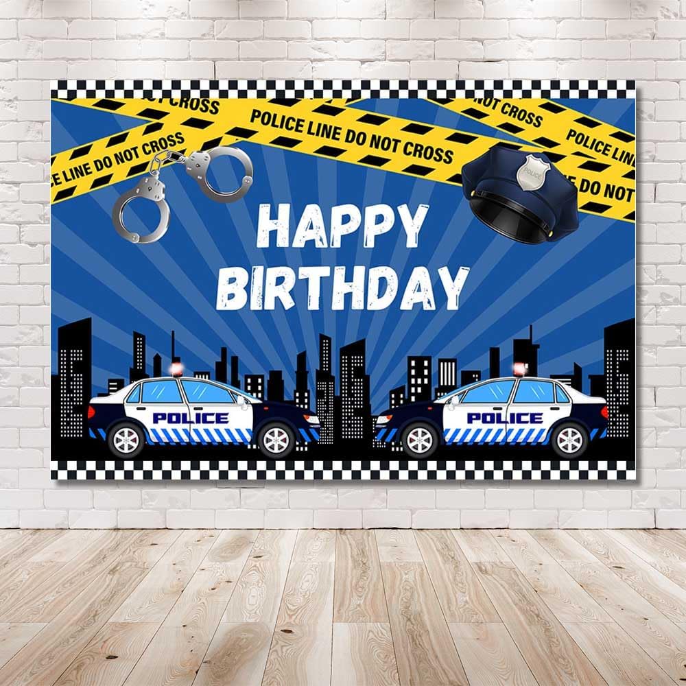 Thumbnail 1 de MEHOFOND Police Line Birthday Backdrop 7x5ft 🎉