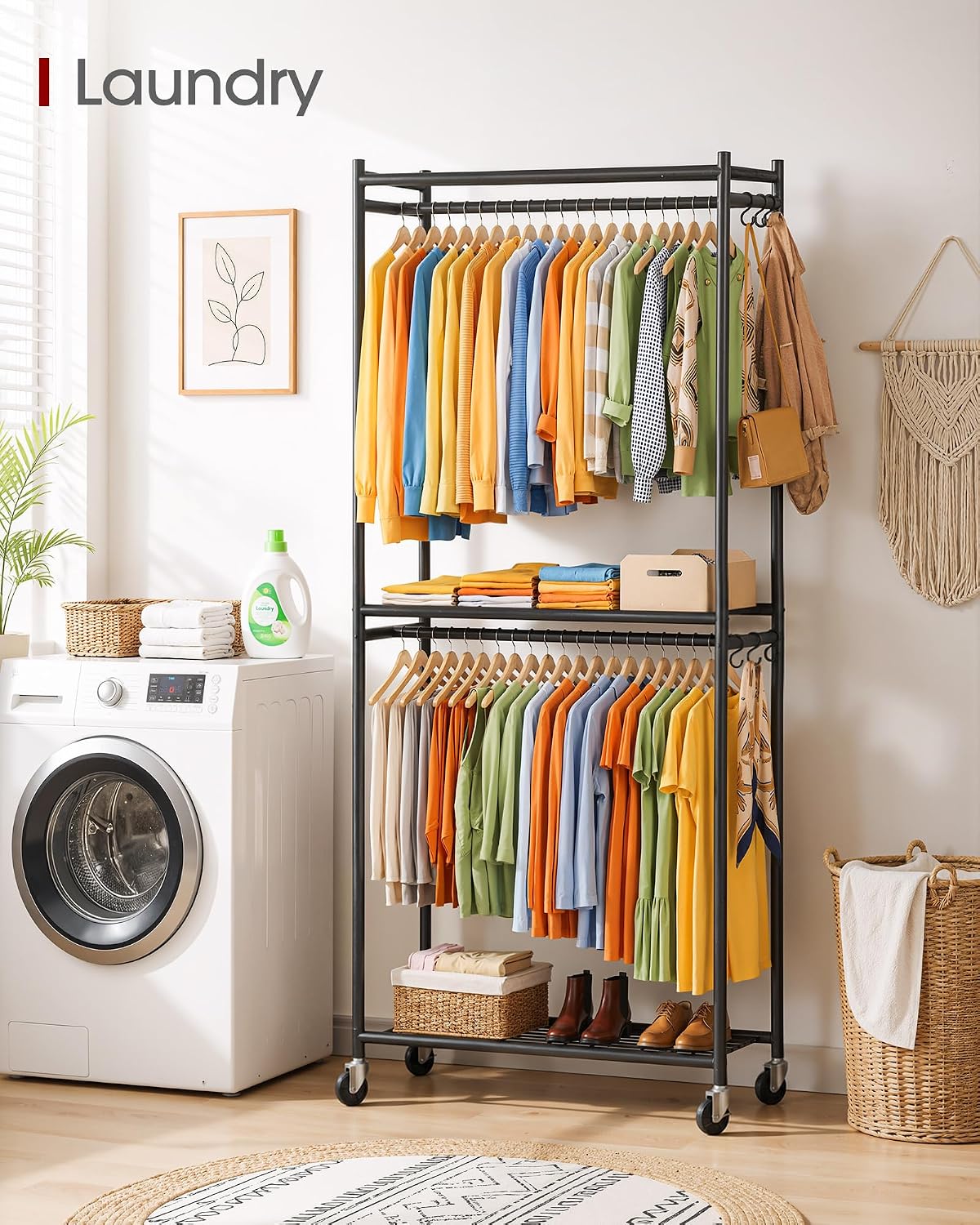 Thumbnail 6 de Sakugi Clothes Rack with Shelves & Wheels (Black) 33.0" x 12.2" x 79.5