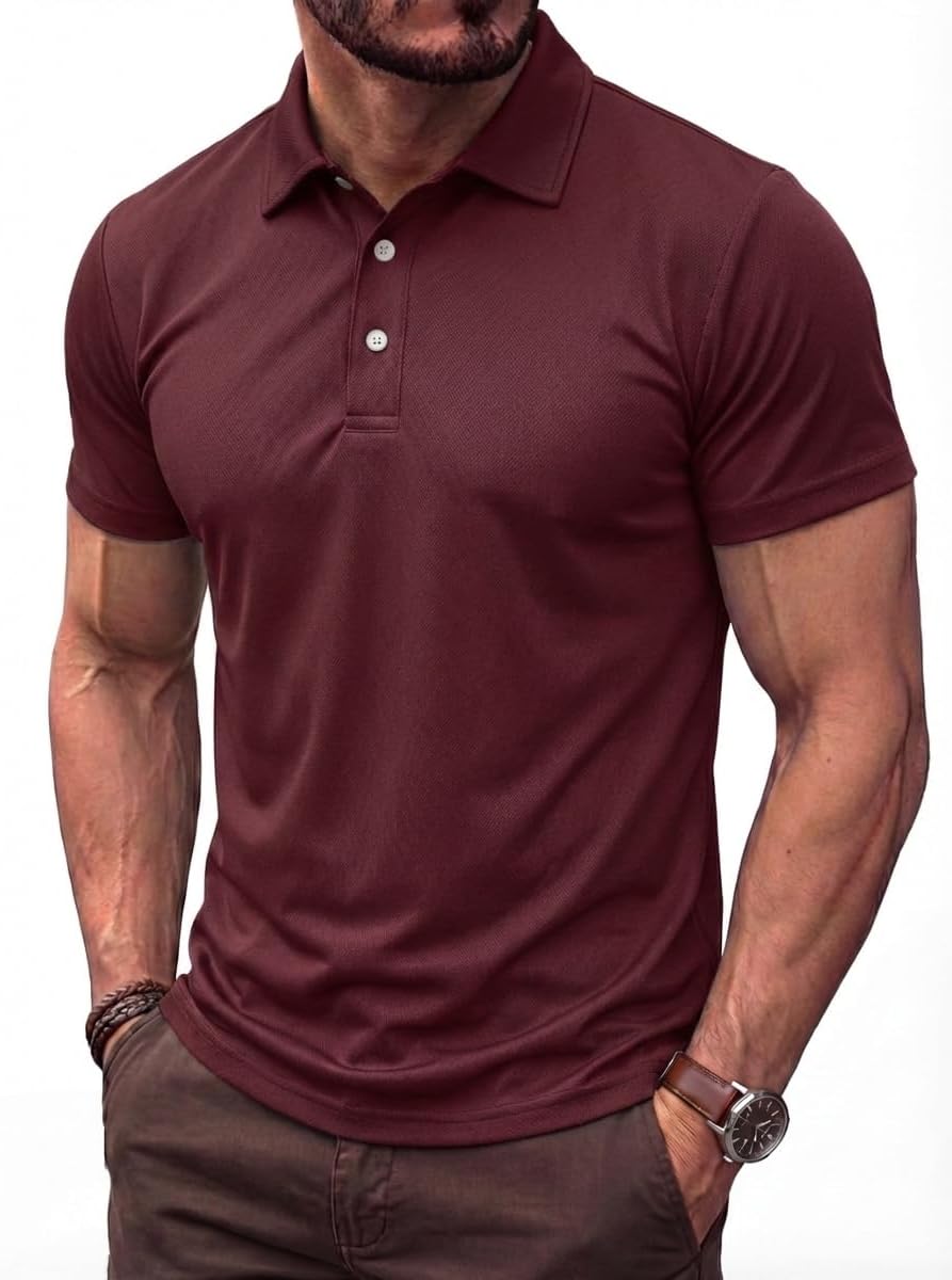 Detalle de TACVASEN Herren Poloshirt Kurzarm – schnell trocknend, atmungsaktiv für Golf, Tennis und Alltag